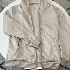 Beige Hooded Zip Jacket - Women